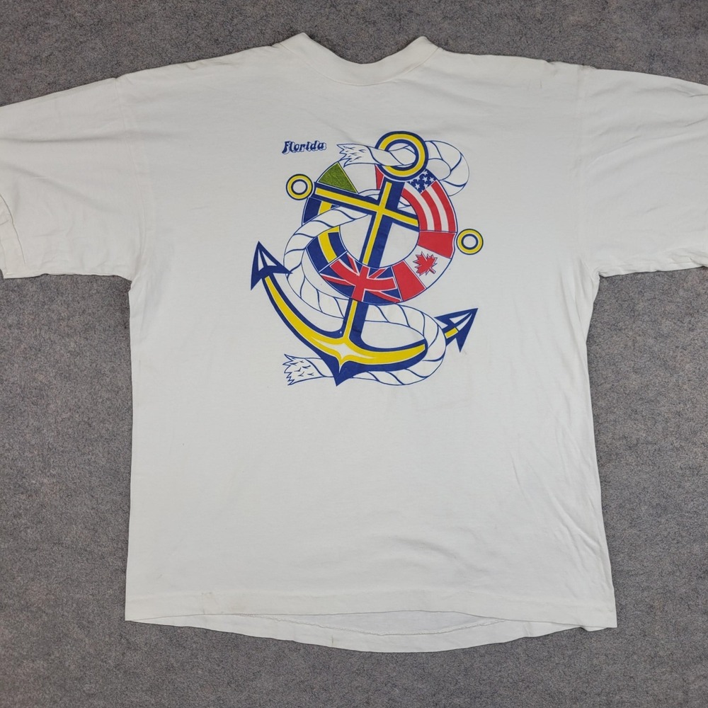 Florida Anchor‎ Shirt Mens Large White Nautical Flags Graphic Tee Souvenir